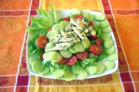 Insalata pomodori cetrioli e pollo aromatizzato